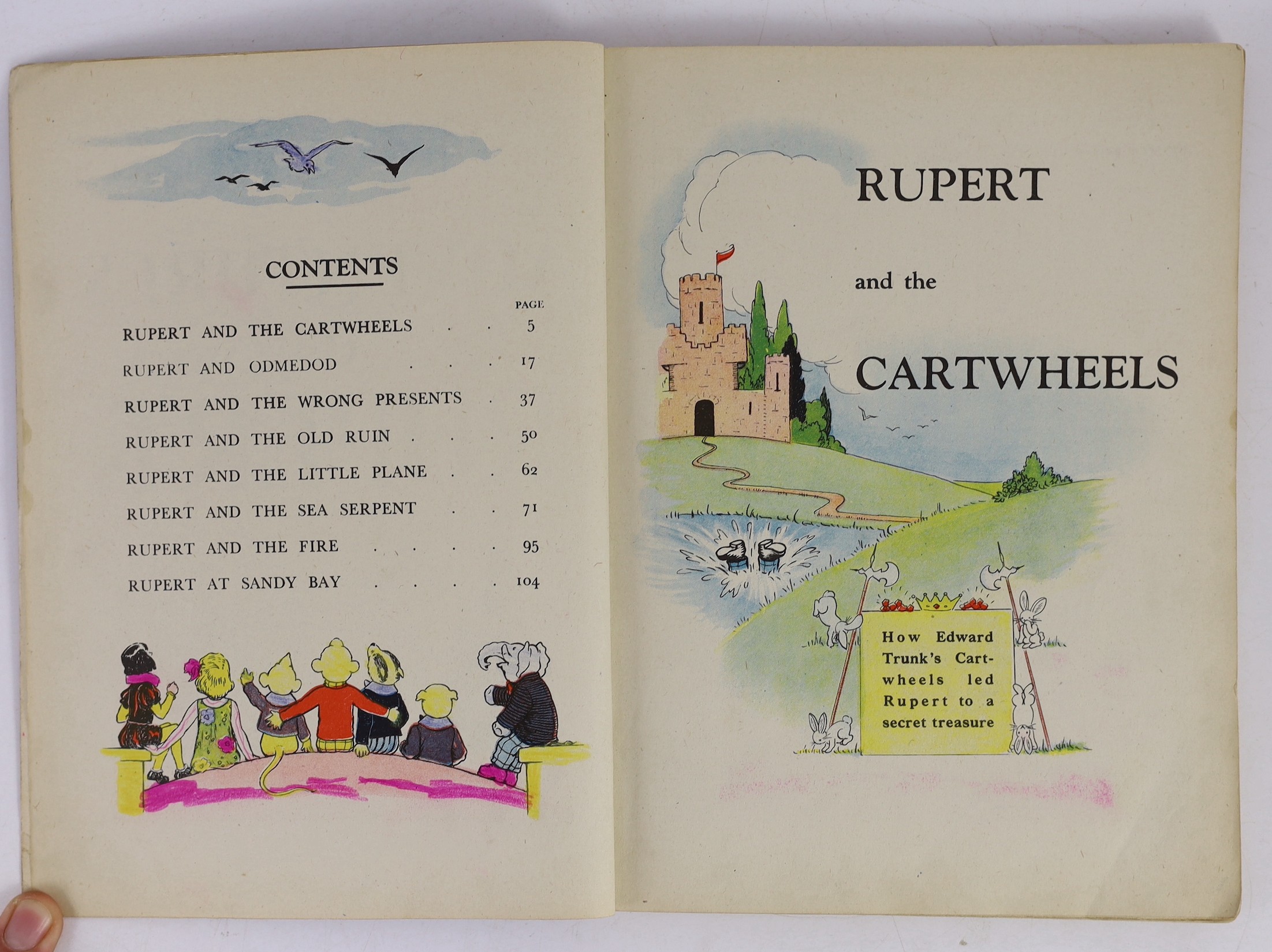 Bestall, Alfred E. - Rupert Annual - More Adventures of Rupert, price clipped, pencil owners inscription and pink crayon lettering, Daily Express, 1942